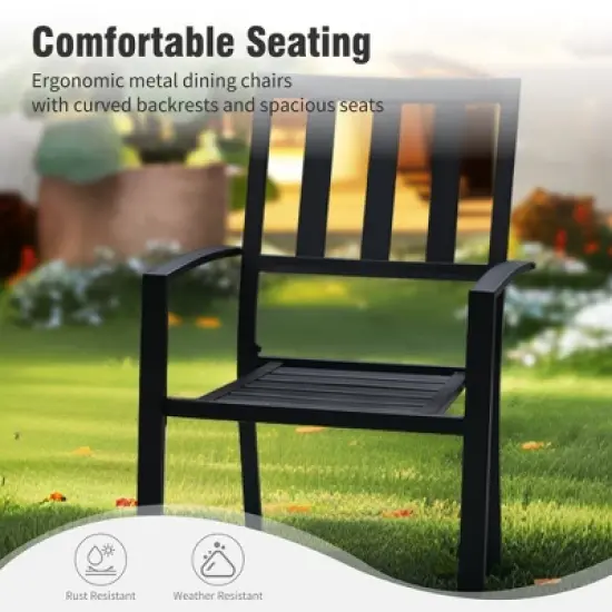 Captiva Designs 7pc Outdoor Expandable Rectangle Dining Table & Stackable Metal Chairs image {7}