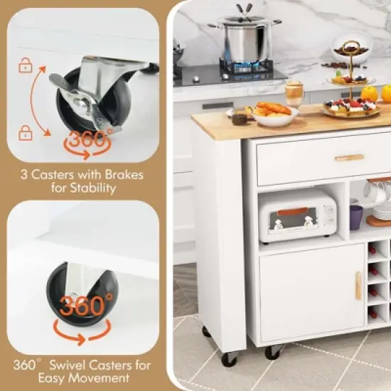 Costway Reversible Folding Kitchen Island Cart Utility Storage Trolley Wine Rack Shelves image {8}