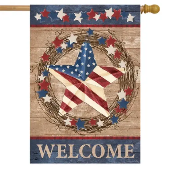 Briarwood Lane Americana Barnstar Patriotic House Flag Welcome Primitive 28" x 40" image {1}