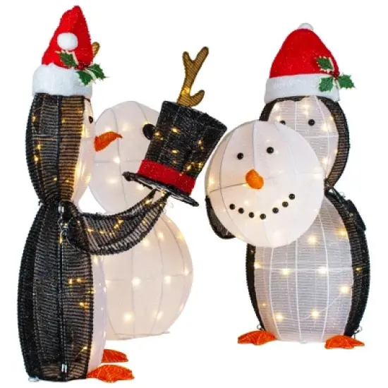 Northlight LED Lighted Penguins Building Snowman Outdoor Christmas Decoration - 35" - Set of 3 image {5}