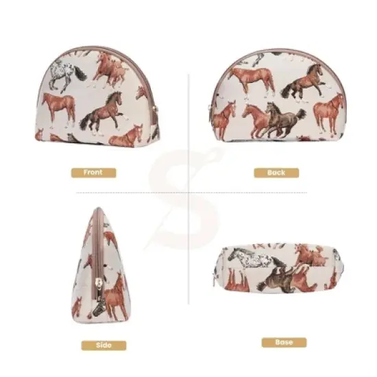 Signare USA Running Horse Brown Cosmetic Bag/ Makeup Bag image {1}