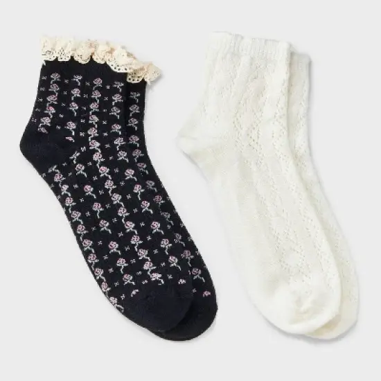 Women's Floral Lace and Pointelle 2pk Ankle Socks - Auden&trade; 4-10 image {3}
