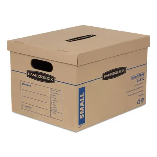 Bankers Box SmoothMove Classic Moving/Storage Boxes, Half Slotted Container (HSC), Small, 12" x 15" x 10", Brown/Blue, 20/Carton image {7}