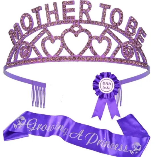 MEANT2TOBE Baby Shower "Mother to be" sash and tiara, Purple Rhinestone image {2}