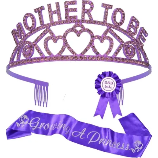MEANT2TOBE Baby Shower "Mother to be" sash and tiara, Purple Rhinestone image {1}