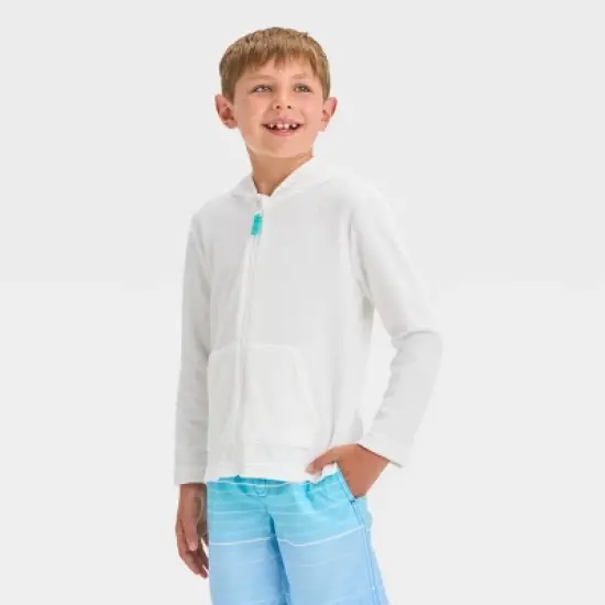 Boys' Solid Zip-Up Cover Up Top - Cat & Jack&trade; White image {3}