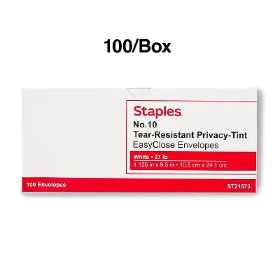 Staples Tear-Resistant Privacy-Tinted #10 Business Envelopes White (21573) image {3}