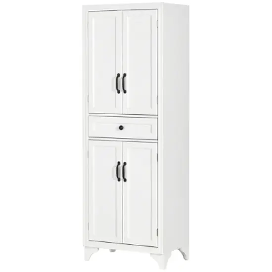 HOMCOM 67" Freestanding Kitchen Pantry, 4-Door Storage Cabinet with Drawer and Adjustable Shelves, White image {3}