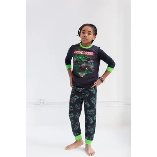 Monster Jam Megalodon El Toro Loco Grave Digger Pullover Pajama Shirt and Pants Sleep Set Little Kid image {1}
