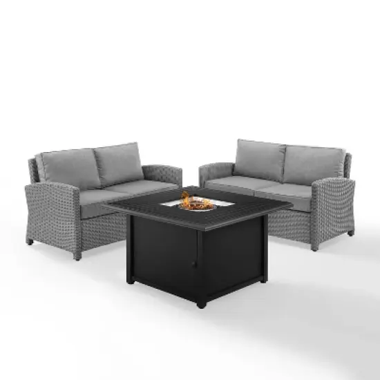 Bradenton 3pc Wicker Loveseat Set with Fire Table - Gray - Crosley image {1}
