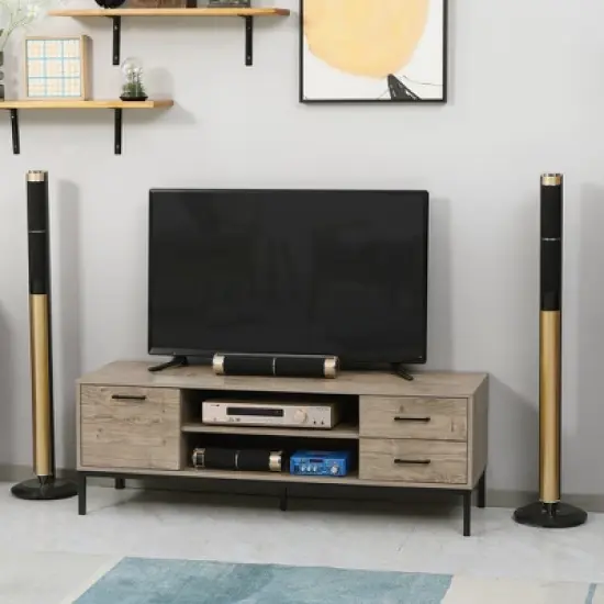 HOMCOM TV Stand for TV up to 50 Inches, Entertainment Center with Door, Open Storage and Drawers, TV Table with Steel Legs, gray image {2}