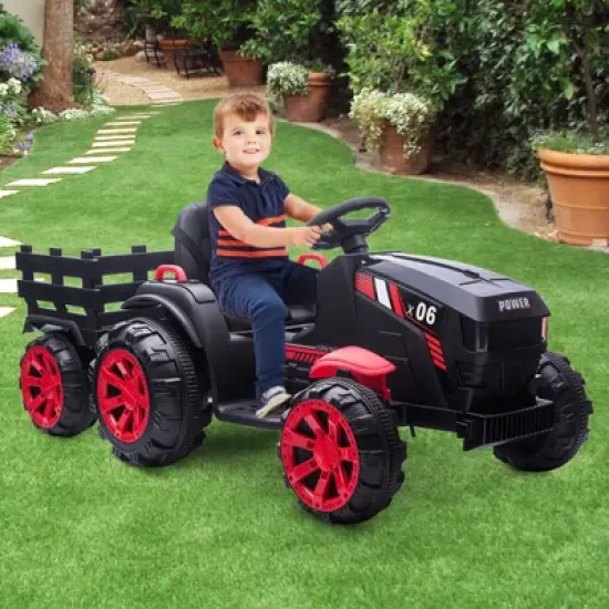 Garvee 12V Kids Ride On Tractor Toys with Trailer,Electric Vehicles Toy Tractor with Remote Control image {7}