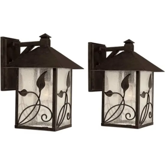 Franklin Iron Works French Garden Rustic Farmhouse Outdoor Wall Light Fixtures Set of 2 Bronze Metal 10 1/2" Clear Seedy Glass for Post Exterior image {6}