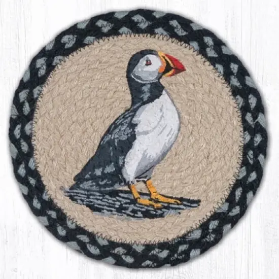 Earth Rugs Puffin Coastal Kitchen Trivet &ndash; Hand-Stenciled Art on Braided Jute image {3}