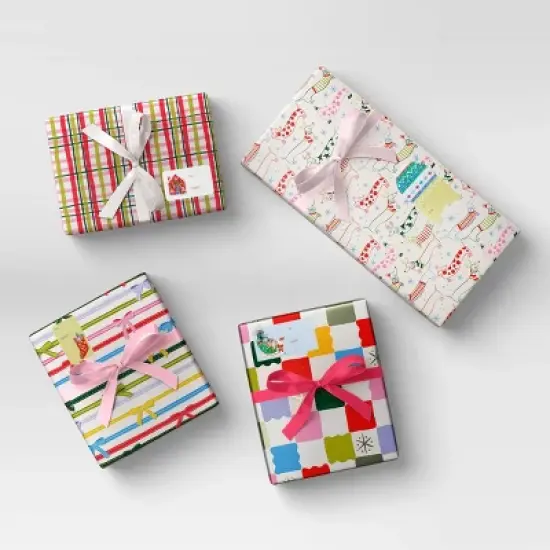 4 pk Christmas Satin Ribbon Gift Packaging Accessories Pink/White - Wondershop&trade; image {1}