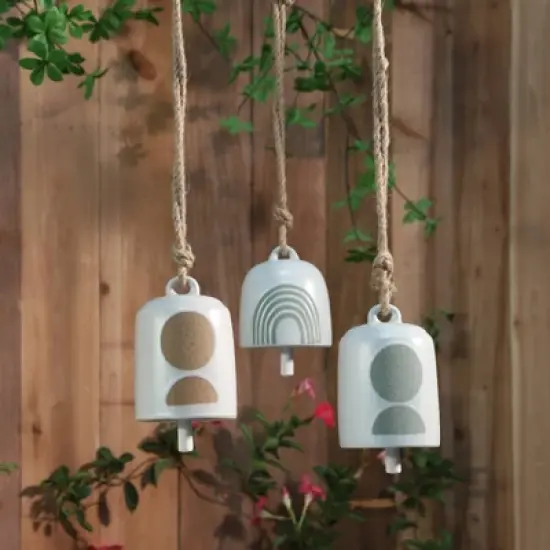 5" Ceramic Hanging Bell Circles White/Green - Sagebrook Home image {3}
