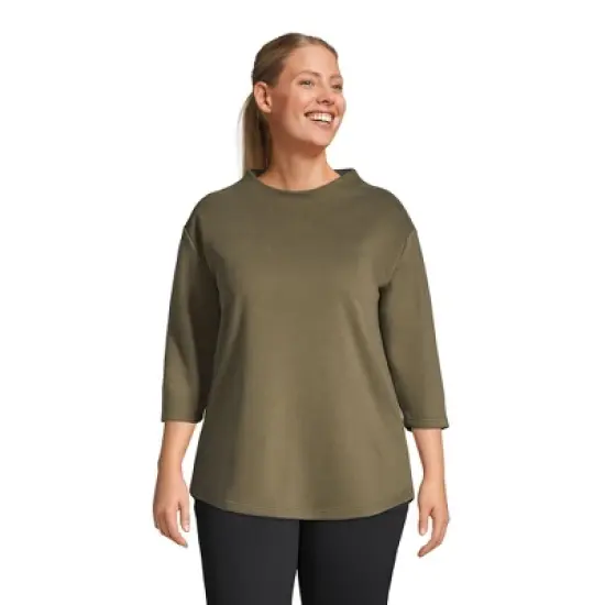 Lands' End Women's Serious Sweats 3/4 Sleeve Funnel Neck Top image {5}