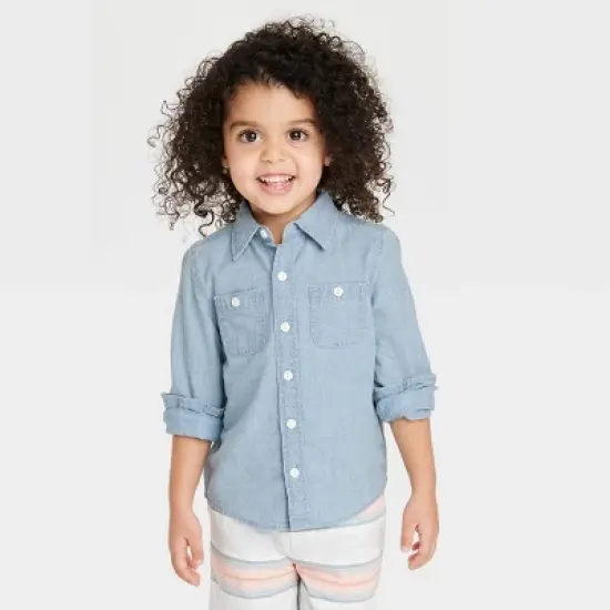 OshKosh B'gosh Toddler Boys' Long Sleeve Woven Chambray Shirt - Light Blue Denim image {3}