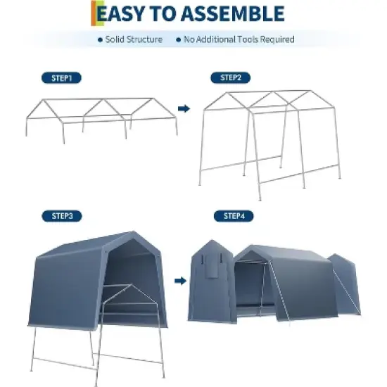 Storage Shed, Portable Carport 7x12FT - Outdoor with Roll-up Zipper Door, Windows, Waterproof Tarp for Motorcycle, Bike, Garden Tools image {6}