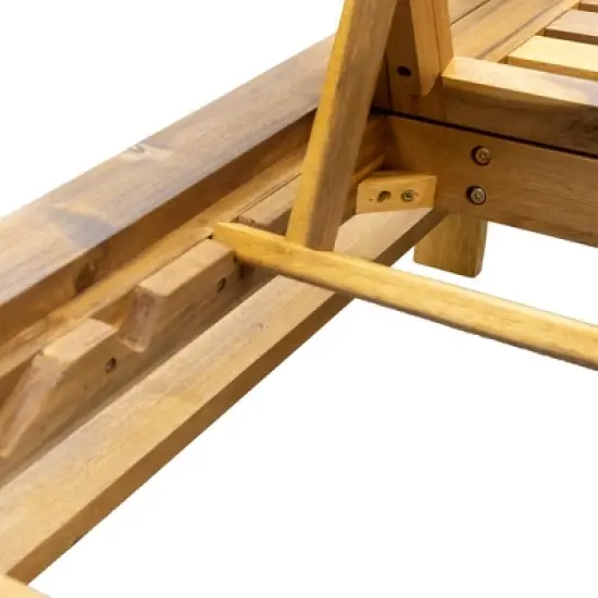 Outdoor Patio Acacia Wood Daybed Lounge Chair with Adjustable Backrest image {10}