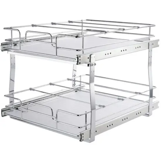 VEVOR 2 Tier 19"W x 20"D Pull Out Cabinet Organizer, Heavy Duty Slide Out Pantry Shelves, Chrome-Plated Steel Roll Out Drawers image {8}