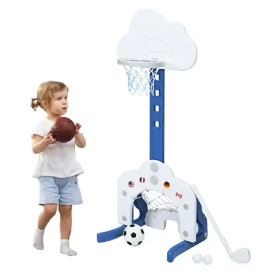 3-in-1 Kids Basketball Hoop Set Adjustable Sports Activity Center w/ Balls Blue\Green\White image {12}