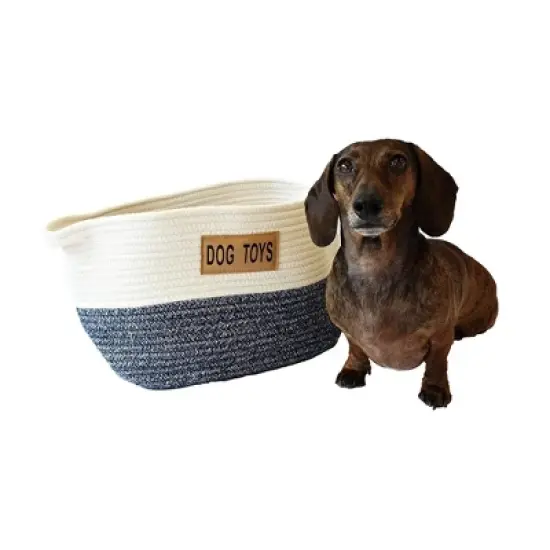 Midlee Two Tone Rope Dog Toy Storage Basket image {1}