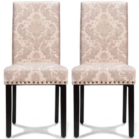 Costway Set of 2 Fabric Dining Chairs Upholstered with Nailhead Trim image {14}