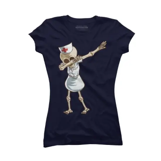 Junior's Design By Humans Halloween Dabbing Funny Skeleton Nurse RN Costume Gift By COVI T-Shirt image {6}