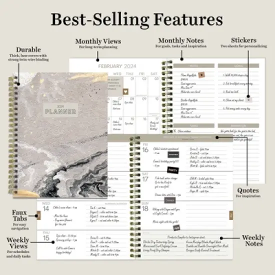 TF Publishing 2024 Weekly/Monthly Planner 8"x6.5" Stone & Marble image {6}