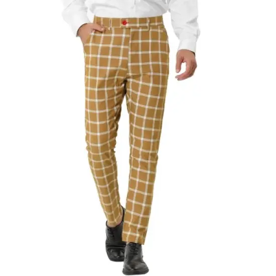 Lars Amadeus Men's Plaid Dress Pants Slim Fit Business Checked Trousers image {7}