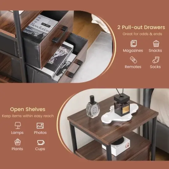Tangkula 2PCS Nightstand Bedside End Table with 2 Fabric Drawers & Storage Shelf image {5}