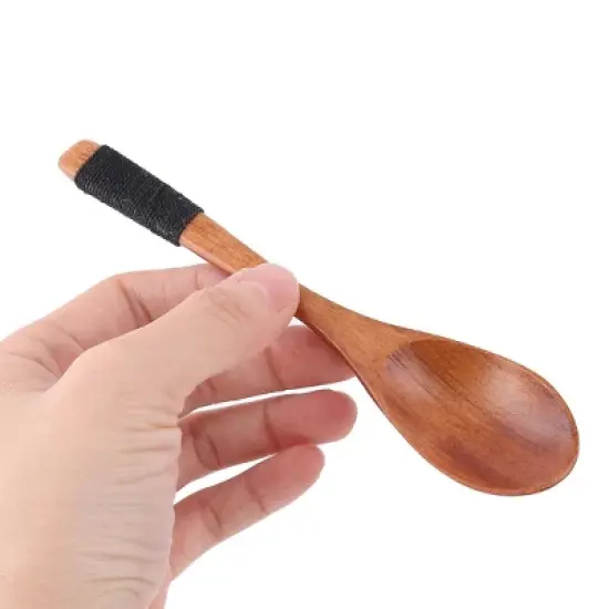 Unique Bargains Wood Kitchen Cooking Salt Candy Peper Holder Spoon 15cm Length 3pcs Brown image {3}