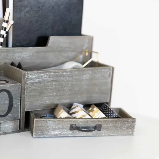 Blu Monaco Dark Wooden Mail Organizer with Block Calendar for Home or Office image {5}