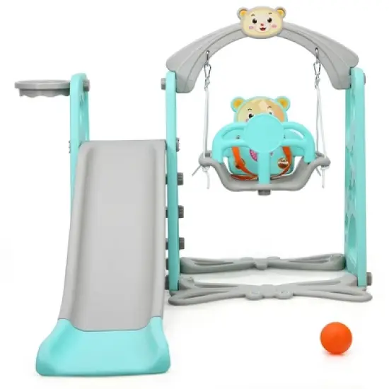 Costway 4-in-1 Toddler Climber and Swing Set w/ Basketball Hoop & Ball Pink\Green image {9}