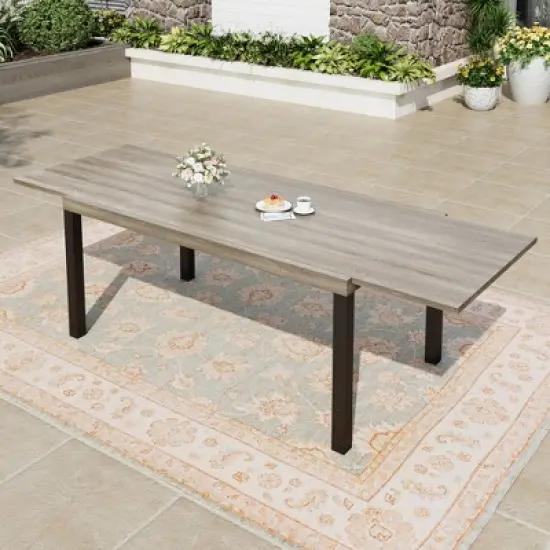 Captiva Designs 1pc Outdoor Patio Expandable Rectangular Steel Dining Table with Two Tabletop Leaves image {15}
