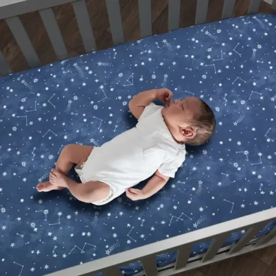 Lambs & Ivy Sky Rocket Blue Stars/Galaxy/Space 100% Cotton Fitted Crib Sheet image {1}