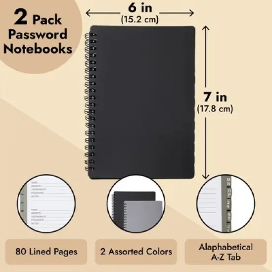 Juvale 2 Pack Spiral Bound Internet Address and Password Logbook with Alphabetical Tabs, 2 Colors, 80 Pages, 5 x 7 In image {3}