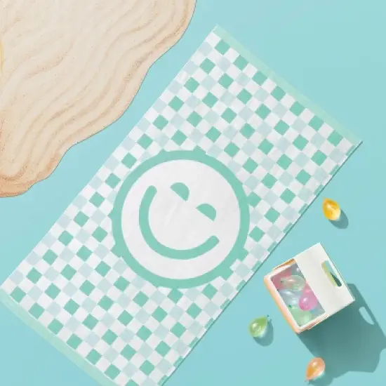 Checkered Smile Beach Towel Aqua - Sun Squad&trade; image {1}