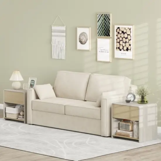 Tangkula 2 PCS Modern Style Nightstand 2-Tier Sofa Side Bedside Table w/ Drawer & Open Shelf image {2}