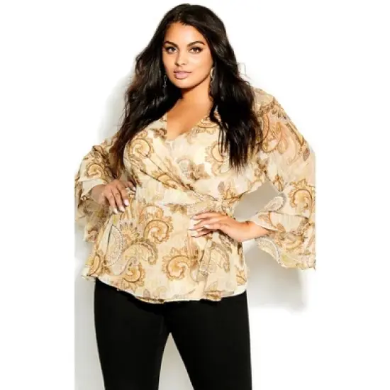 Women's Plus Size Paisley Flutter Top - neutral | CITY CHIC image {5}
