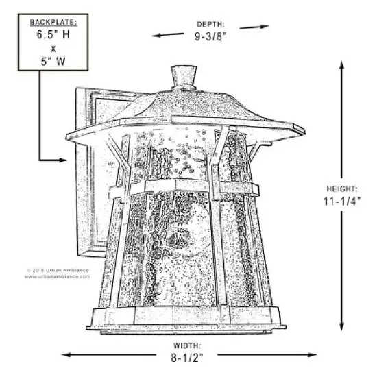 Urban Ambiance Luxury Rustic Outdoor Wall Light,  11.25"H x 8.5"W,  Coffee Bronze Finish, UHP1071 image {3}