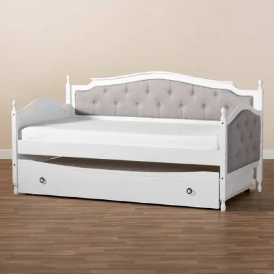 Twin Marlie Upholstered Daybed with Trundle Gray/White - Baxton Studio image {5}