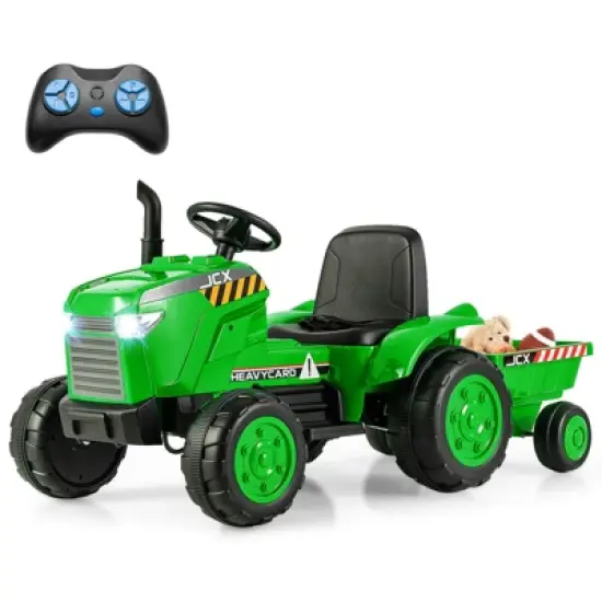 Costway 2-in-1 Electric Toy Car 12V Kids Ride On Tractor w/Trailer Remote Control Lights Grayish Gree/Red/Pink/Green image {11}
