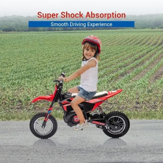 24V Kids Ride On Electric Off-Road Motorcycle,250W Motor 13.6MPH Fast Speed Dirt Bike Motocross,Leather Seat,for Kids Riding Toy, Red image {3}