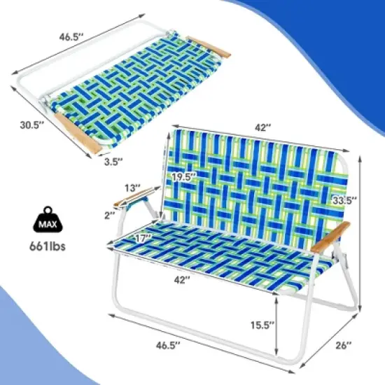 Costway 2-Person Folding Chair with  Armrest 661 LBS Load Capacity for Camping Beach image {2}