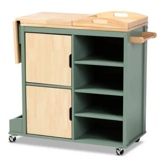 Dorthy Two-Tone Wood Kitchen Cart Green/Natural - Baxton Studio image {6}