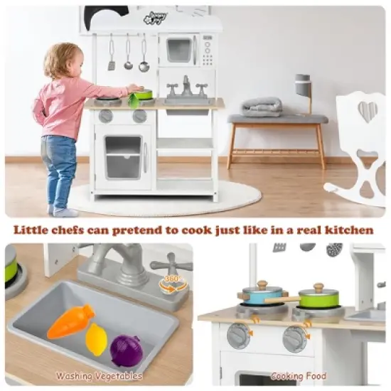 Costway Wooden Pretend Play Kitchen Set for Kids Toddlers w/ Accessories & Sink image {5}