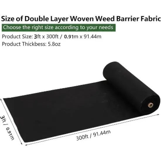 Weed Barrier Landscape Fabric, 3Ft x 300Ft, Heavy Duty 5.8 Oz Woven Geotextile for Weed Control, Garden Ground Cover Mat, Durable, Tear-Resistant image {1}