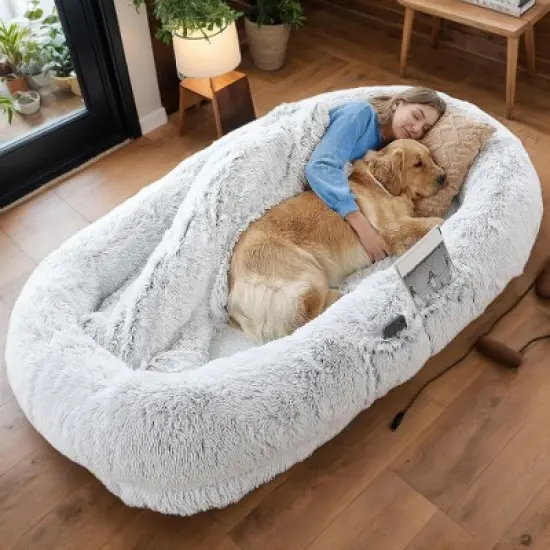 Akoasm 71 in. W Machine-Washable Faux Fur Dog Bed-Gray image {2}